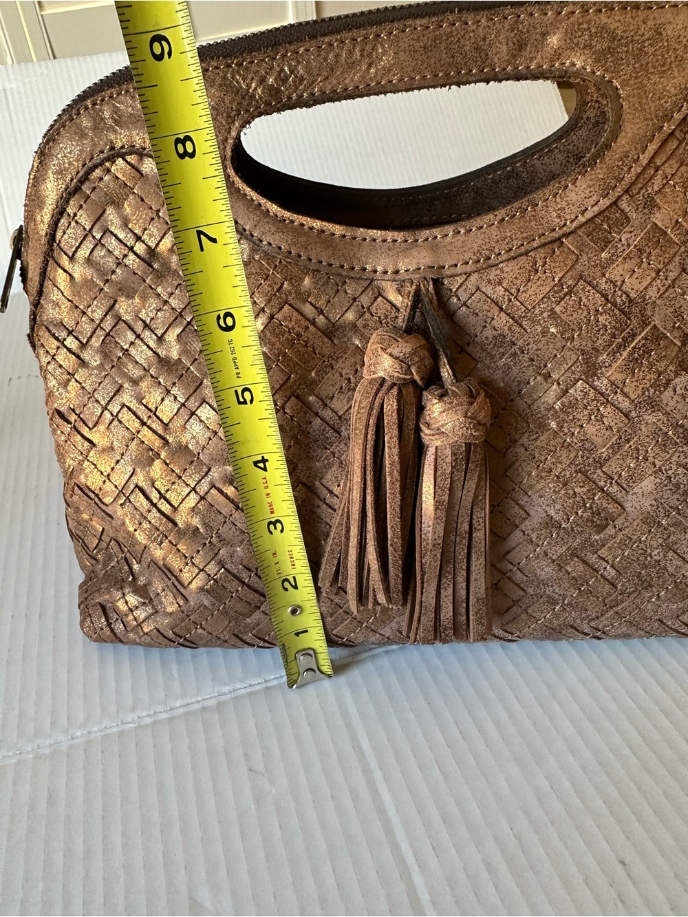 Patricia Nash Leather Braided Clutch CutOut Satchel Crossbody Strap Bronze Brown - Picture 9 of 11